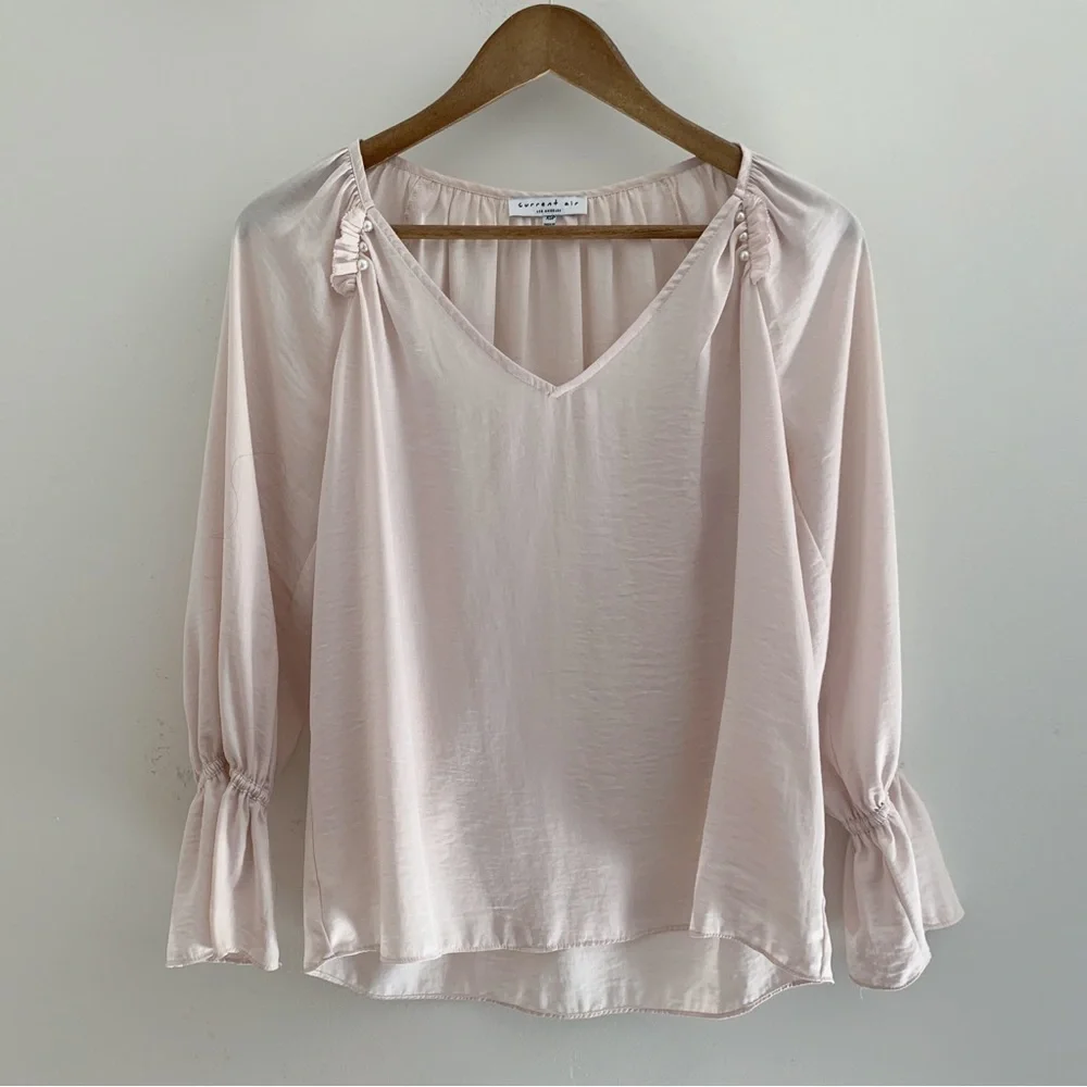Current Air Blush Pink Pearl Embellished Blouse XSP Coquette Girl